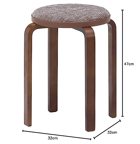 Fuji Boeki Bentwood Stackable Stool, 32cm Wide X 32cm Deep X 47cm High, Beige/Brown Fabric, Compact, Assembly Required, 14545