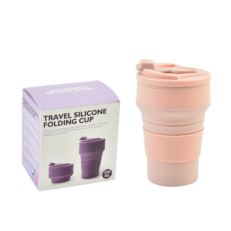

Folding Silicone Water & Coffee Cup, 350ml/500ml, Heat Resistant & Portable for Travel 350ml in OPP Bag рожевий