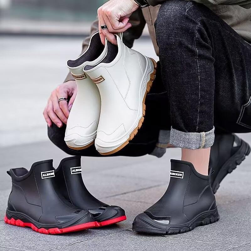 Fashion Short Rain Boots Men Go Out Versatile Rain Shoes Thick-soled Wear-resistant Water Shoes Non-slip Men