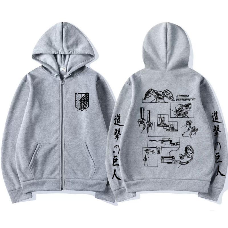 Anime Attack on Titan Merch Zipper Hoodie Men Women Casual Oversized Zip Up Jacket Coat Unisex Cartoon Manga Cosplay Streetwear