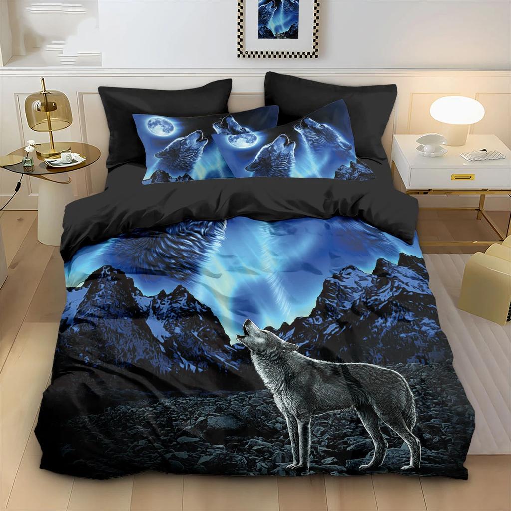 Quilt Cover 3D Printed Cartoon Wolf Duvet Comforter 100% Polyester Soft And Comfortable Night Sky Bedding Sheets Sets