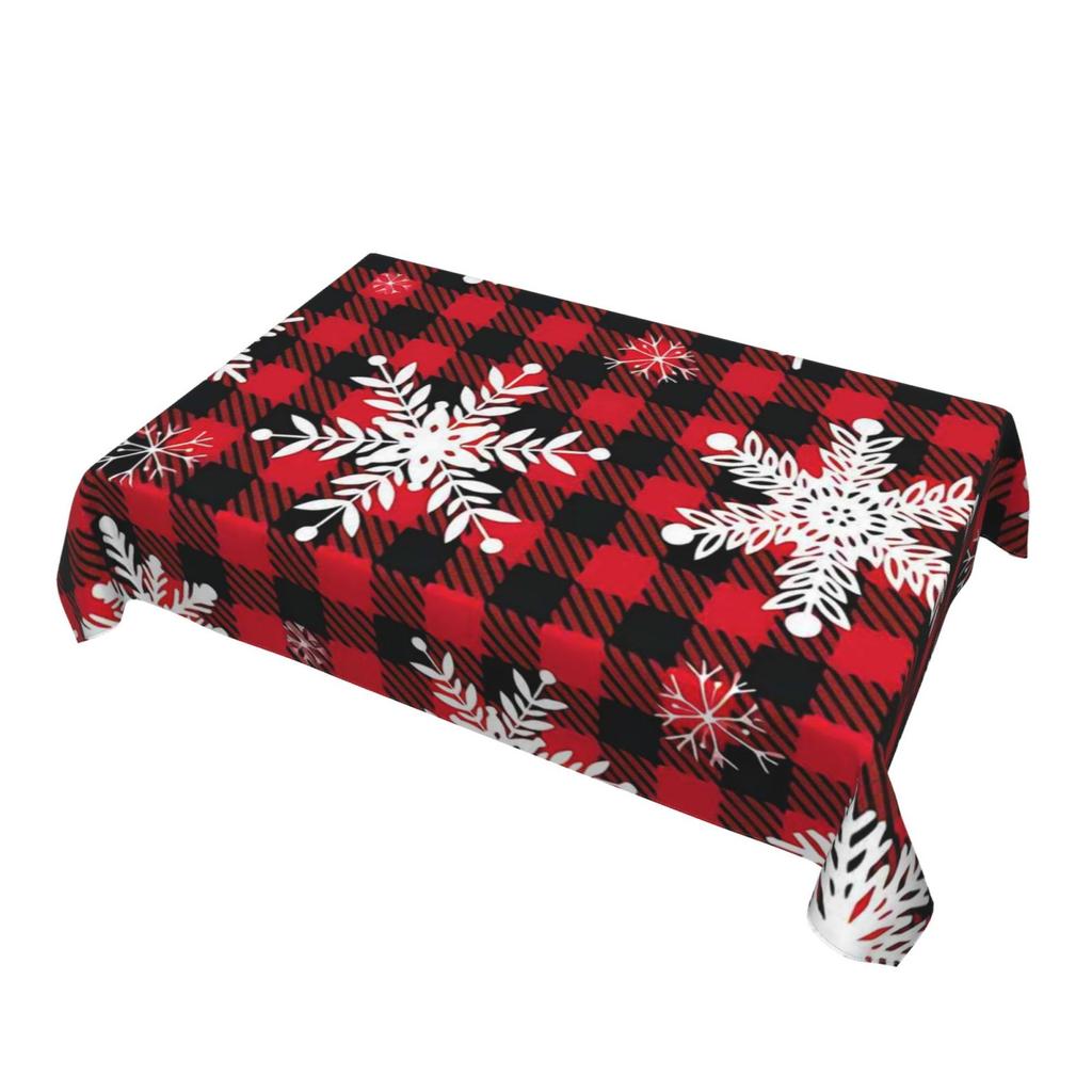 Christmas Holidays And Rectangular Red Check Snowflake Tablecloths Decorated For Holiday Parties Waterproof Tablecloths Decorate