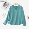 ZANZEA Women Casual V-Neck Solid Color Loose Long Sleeve Blouse