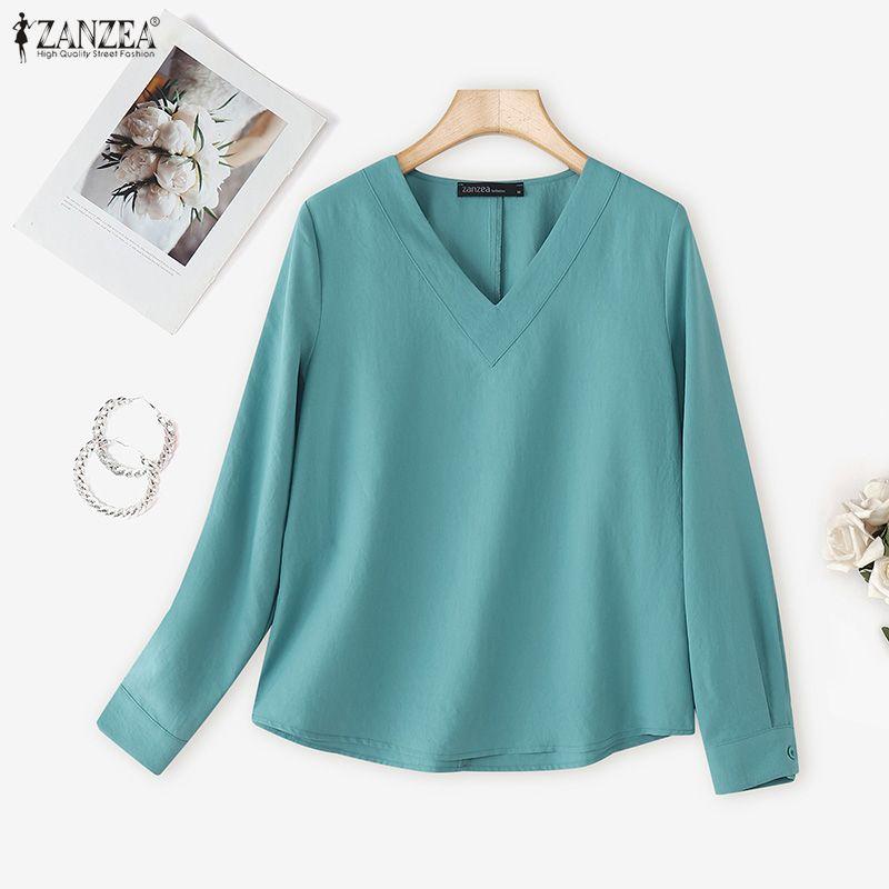 ZANZEA Women Casual V-Neck Solid Color Loose Long Sleeve Blouse