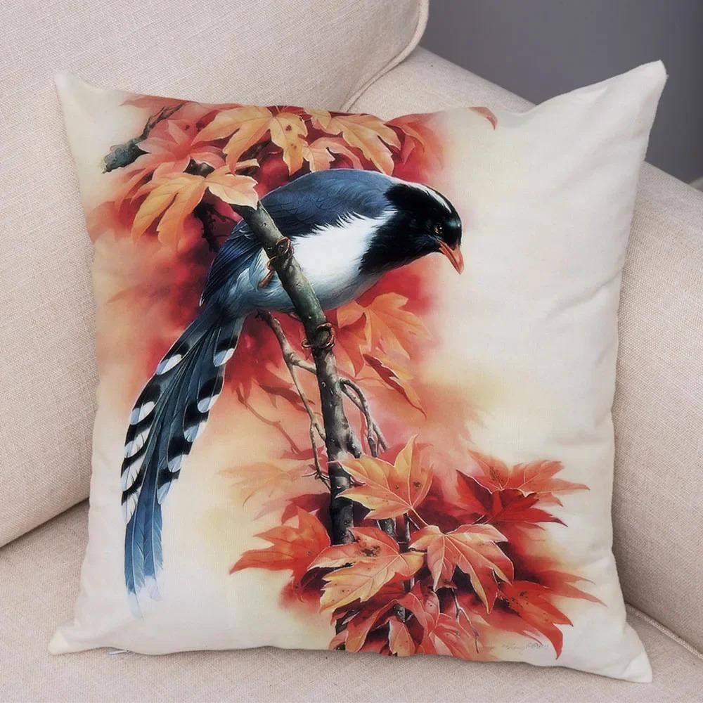 Birds And Flowers Double-sided Printed Pillow Cover Short Plush Suitable Living Rooms Bedrooms Sofas Throw Cushion Cover