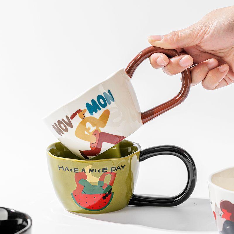 Căni de cafea creative handmade de desene animate, Cană ceramică de birou, Căni pentru lapte pentru micul dejun acasă, Ceașcă de ceai pentru cuplu, Cadou de ziua de naștere, Cană Kawaii 280ml