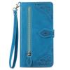 For ZTE Blade A75 4G Zipper Wallet Case with Strap Flower Imprint PU Leather Phone Cover