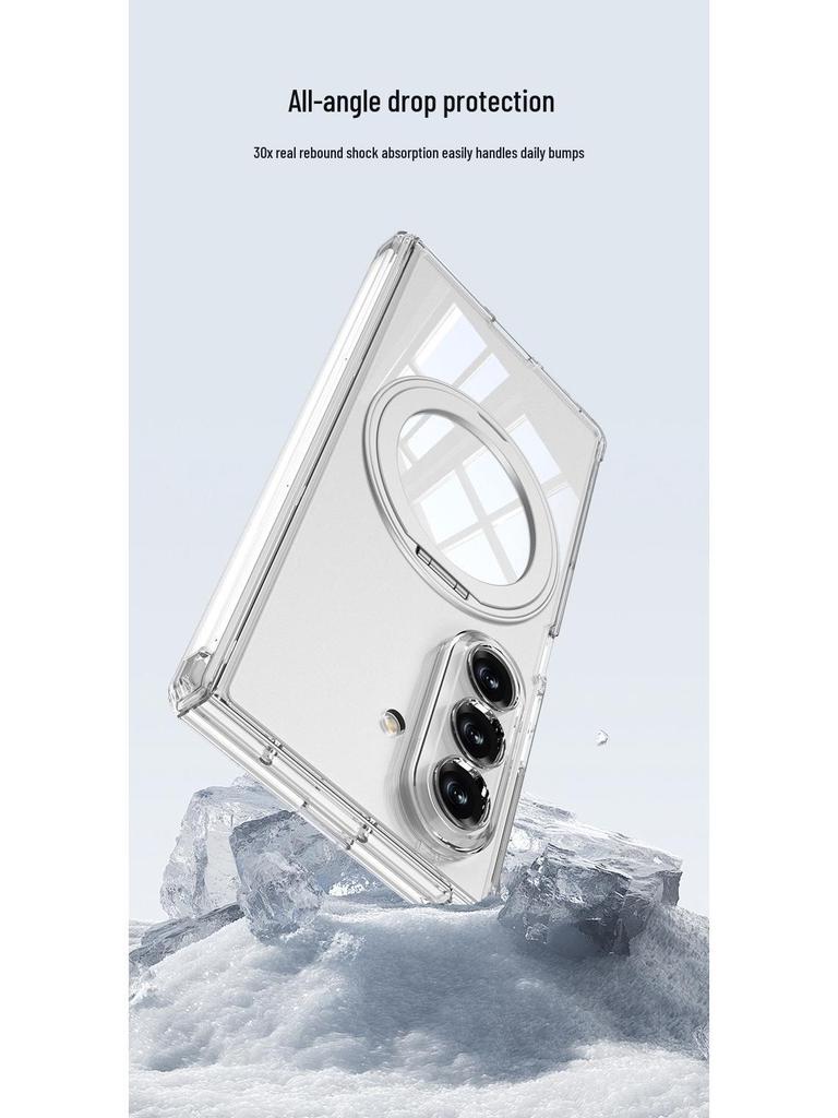 Samsung Z Fold7 Airbag Anti-Fall MagSafe Case with Rotating Ring Stand and Transparent Shell