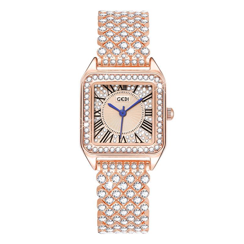 Light Luxury Gypsy Women S Watch Square Light Luxury Full Diamond Medieval Watch High-End Women S Quartz Watch