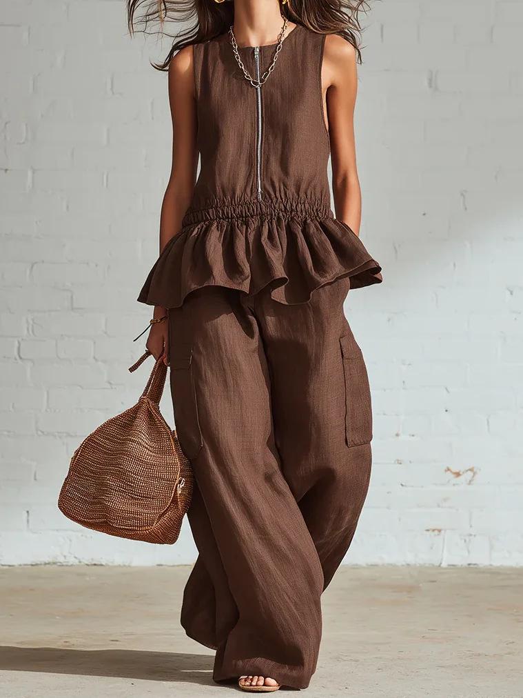 2026 Summer New European and American Foreign Trade Women's Sleeveless Pleated Vest Wide-leg Trousers Casual Suit Women