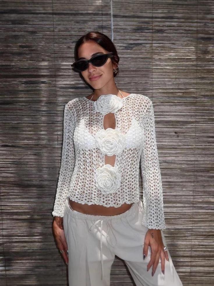 2025 Women's Knit Textured Flower Bikini Cover-up