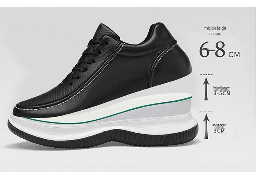 Men's 8cm Height Boosting Cowhide Sneakers - Trendy, Thick Sole, Casual & Sporty