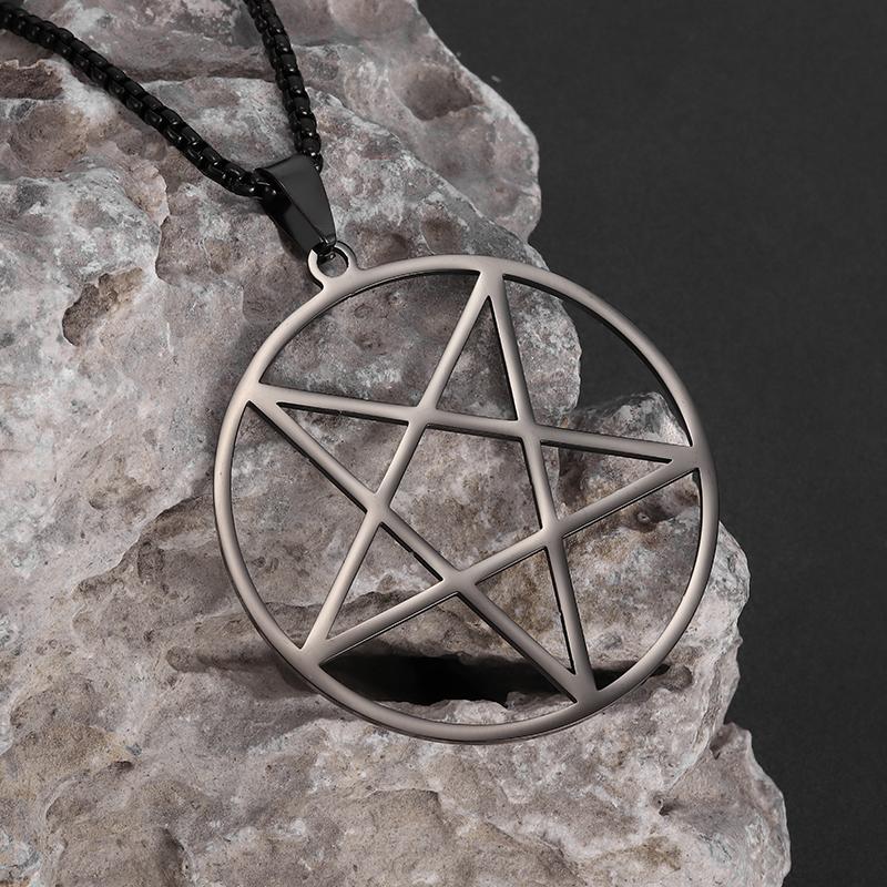 Stainless Steel Retro Religious Witchcraft Pentagram Pendant Necklace Men Women Fashion Lucky Jewelry