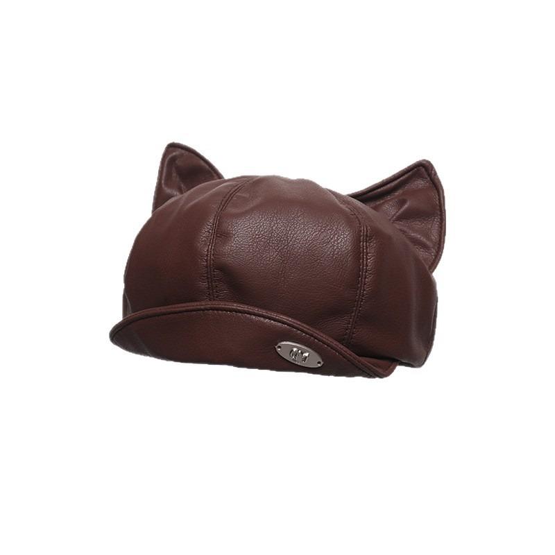 Cute Cat Ears Cortical Beret Showing Face Small Female Spring and Autumn Versatile Showing Face Small Hat Trend Subculture