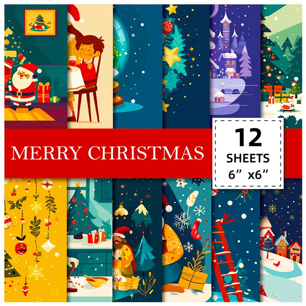 12 Christmas Tree-Themed Material Paper Tearable Decorative Handbook Christmas Day Celebration Gift Wrapping Paper Collage