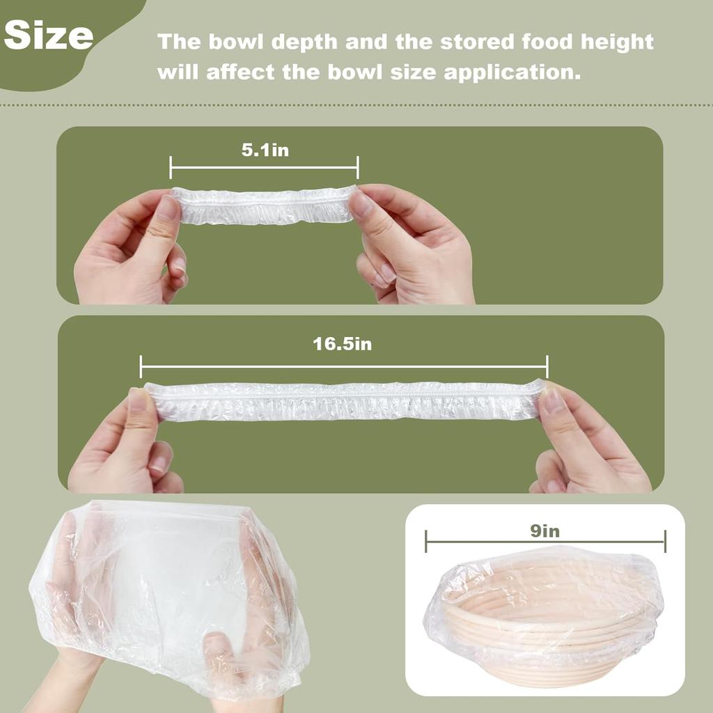 200 PCS Bowl Covers for Bread Proofing, Disposable Shower Caps for Sourdough Bread, Elastic Reble, Plastic Covers for Bowls Food Cover, Keeps Food
