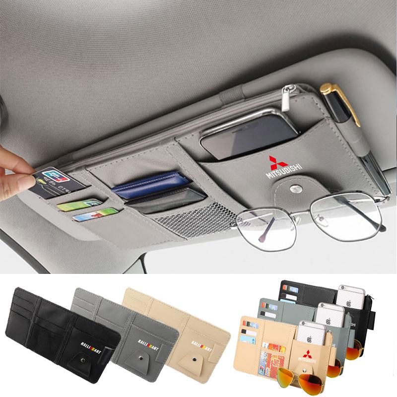 Car Sun Visor Organizer Glasses Clip Pocket Card Storage For Mitsubishi Ralliart Lancer Outlander ASX Competition Xpander Colt