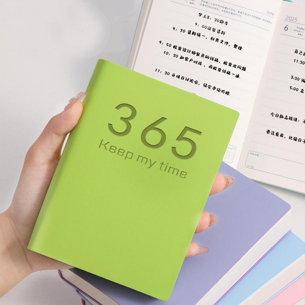 B6 Leather Notebook, 2025 Business Schedule, Student Daily Planner, Self-discipline Punch Card Recorder, Notepad, Memo
