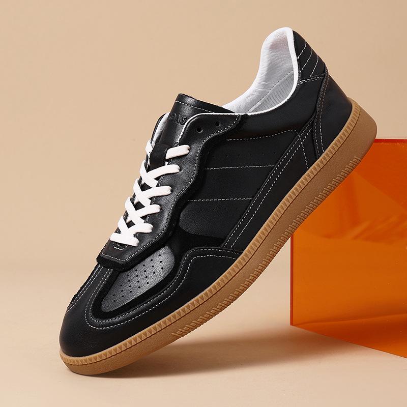 European Station Men's Shoes Leather Retro Little White Shoes New Leather Casual Versatile Board Shoes Men's German Training Retro Trend Shoes