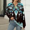 Women's Summer Fashion Casual  Printed V-Neck Long Sleeve Shirt Top