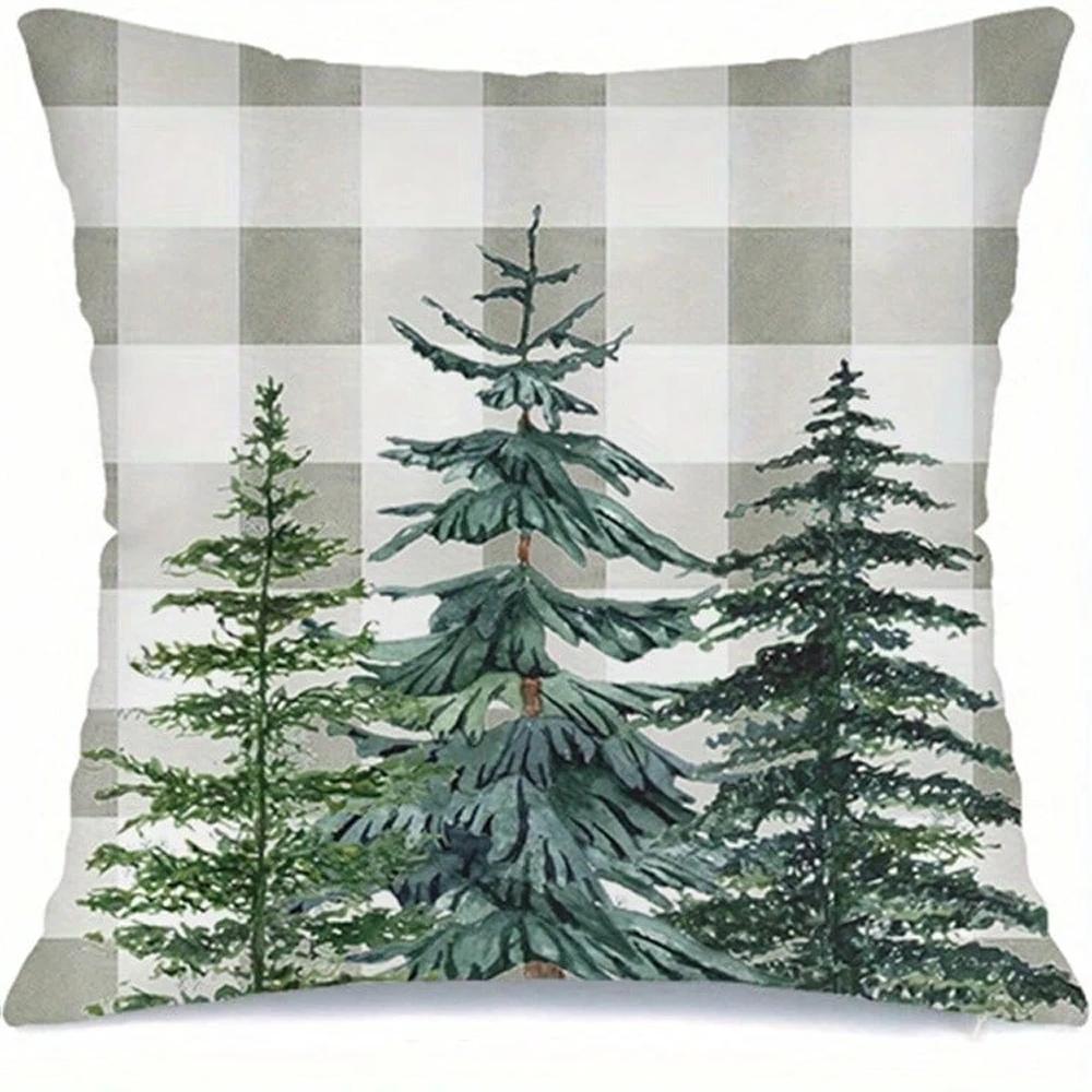 1Pc Rustic Christmas Pillowcase 2D Print Plaid Winter Pattern Wall Accent Gift Traditional-Inspired Seasonal