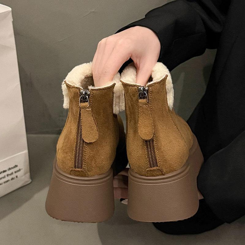 Version cuir de vache bottes de neige rehaussantes à semelles épaisses pour femmes nouvelles chaussures en coton chaud épaissies d'hiver bottines en velours