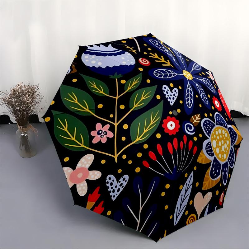 1 Stück Floral Whimsical Automatisches Öffnungs-/Schließschirm, Winddicht, Kompakter Faltschirm mit Leichtem Design für Damen/Herren073
