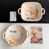 Cute Cream Ceramic Bowl & Plate Set: Stylish Underglaze Tableware for Rice & Veggies