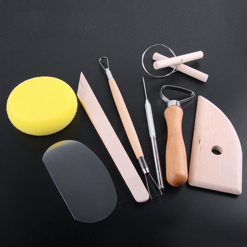 Wooden Pottery Clay Sculpture Tools 8-Piece Set for Carving and Handmade Crafting