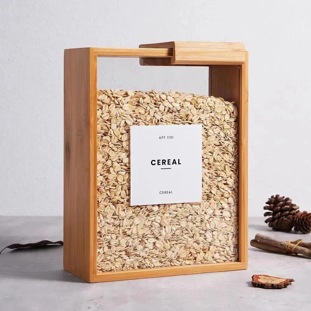 

Food Storage Box Wooden Kitchen Creative Oatmeal Cereal Storage Barrel Bamboo Wood Grain Dispenser Food Storage Organization