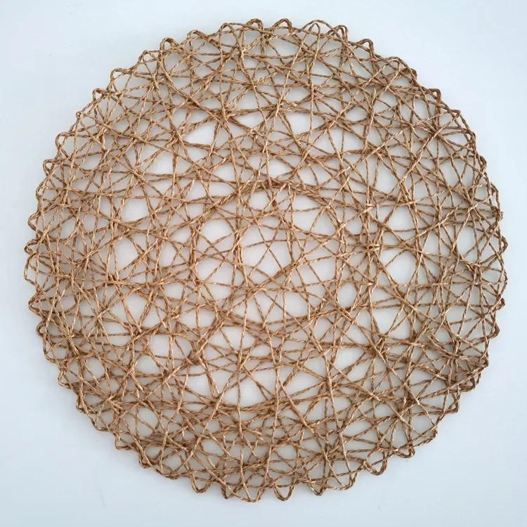 Crochet knitting Round Woven Place Mats Paper Fiber Table Placemats Hollow Decorative Placemat Dinning Place Mats Decor for Home