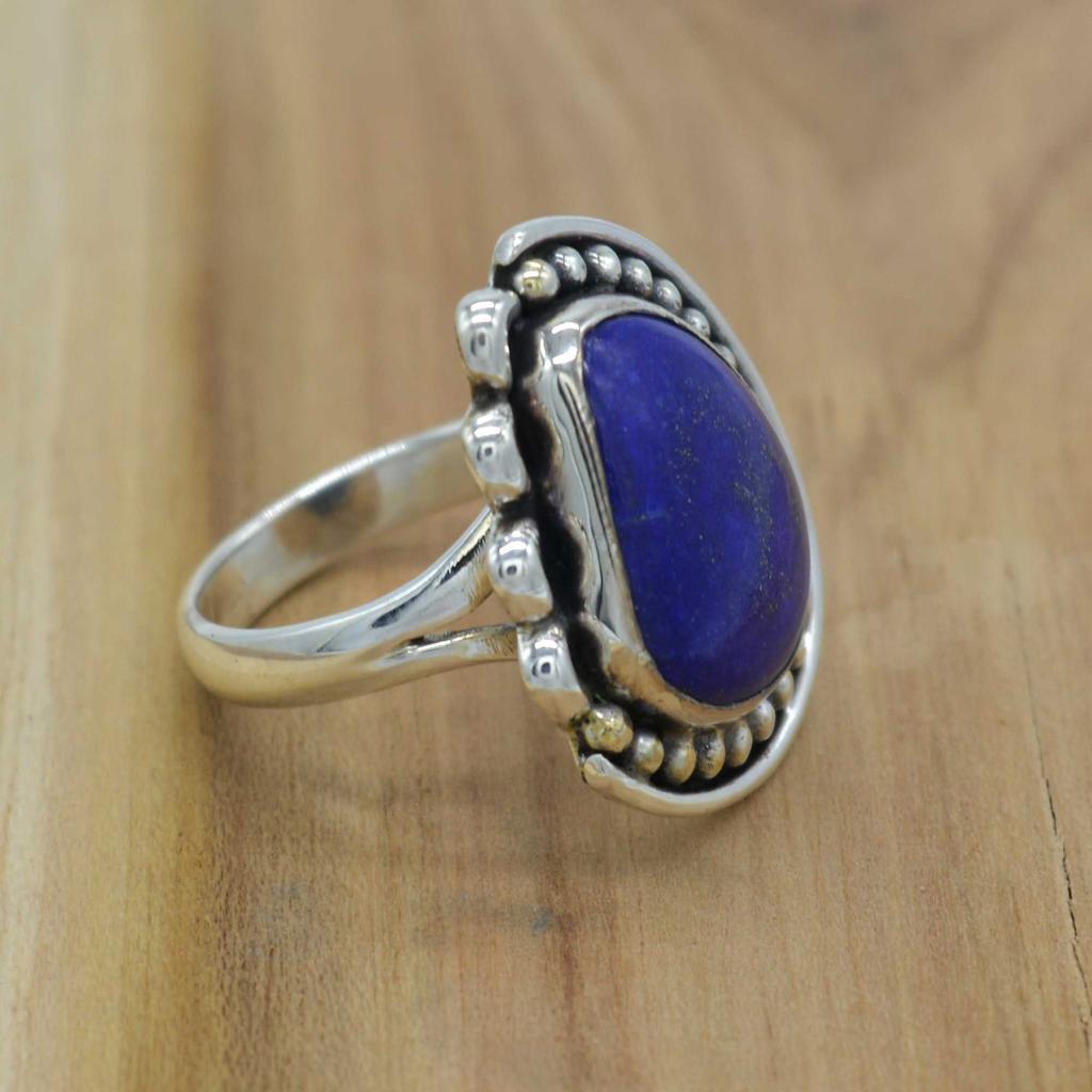 Lapis Lazuli Gemstone Silver Ring For Women, Crystal Quartz & 925 Sterling Silver Handmade Unique Jewelry, Gift For Her