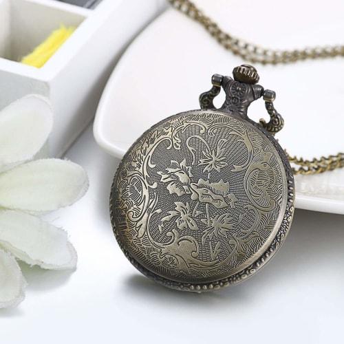 JewelryWe Pocket Watch Pendant with Tree of Life Skeleton, Retro Antique Style Analog Pocket Watch Necklace, Waterproof, for Men and Women, Perfect Fo