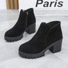 Comemore High Heels Ankle Boots for Women Spring New Thick Heel Pu Leather Platform Short Booties Ladies Zipper Botas