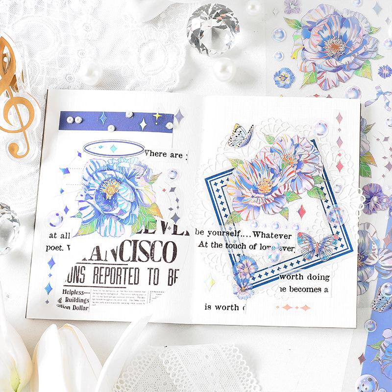 3 Pieces Large - size Flower Long - strip Stickers, Exquisite Rose & Peony Patterns, Ideal for Journal Decoration & Scrapbooking