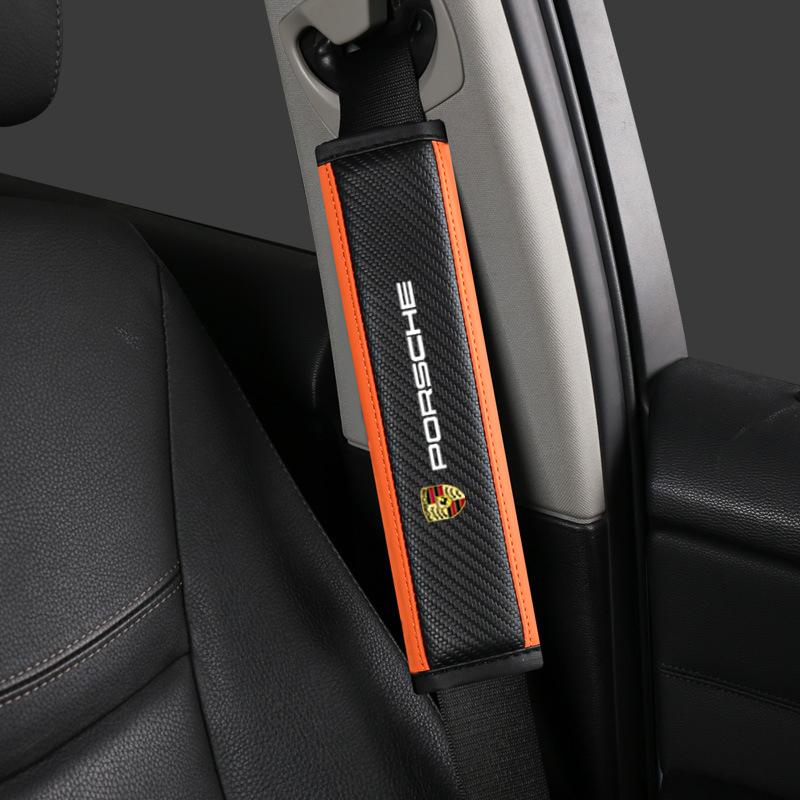 2Pcs Car Seat Belt Shoulder Cover Safety Protector Pad Carbon Fibre For Porsche Cayenne Panamera Macan 911 Taycan Boxster Cayman