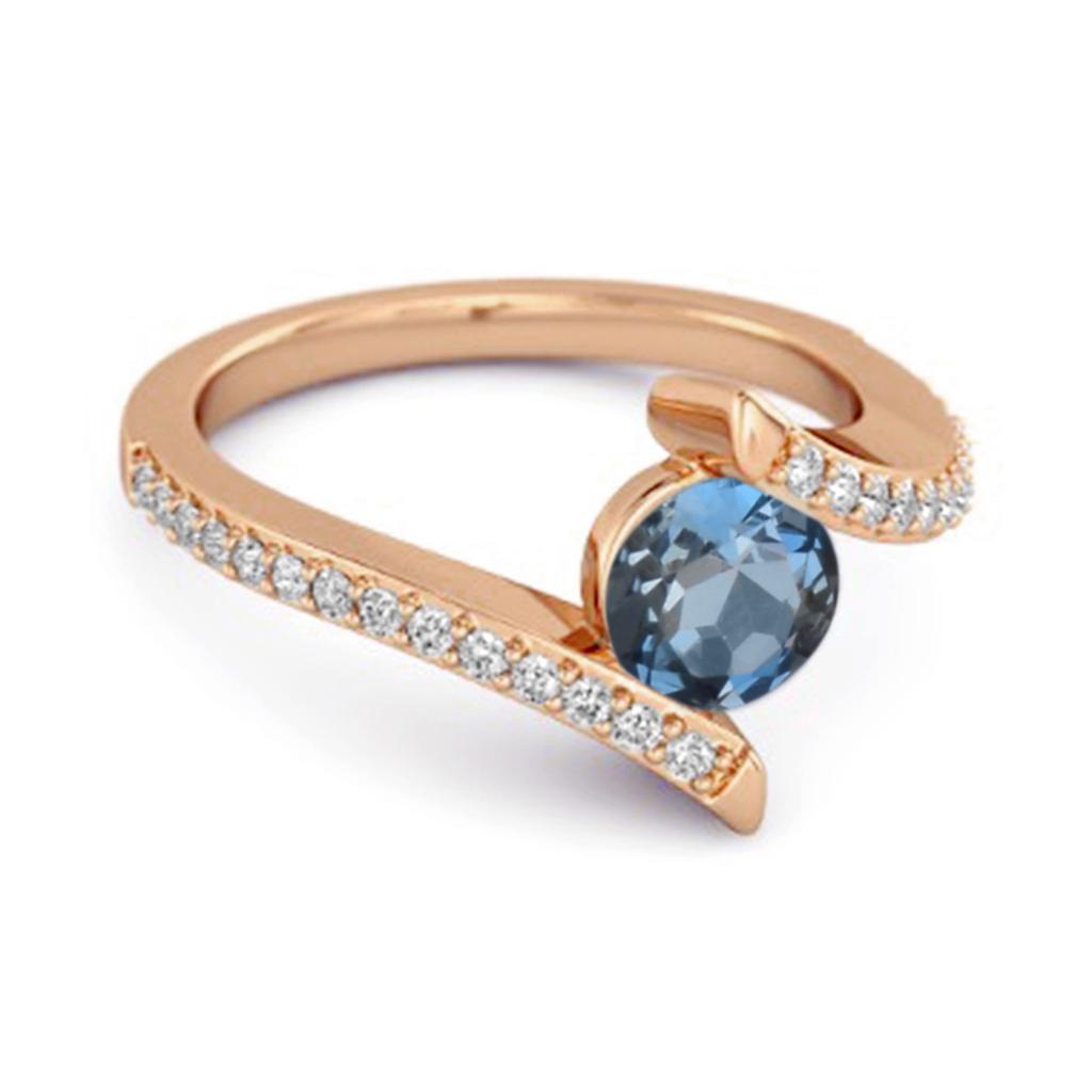 Bague Contemporaine Pavée Bypass Topaze Bleue Londres - Argent Sterling 925 Vermeil Or Rose