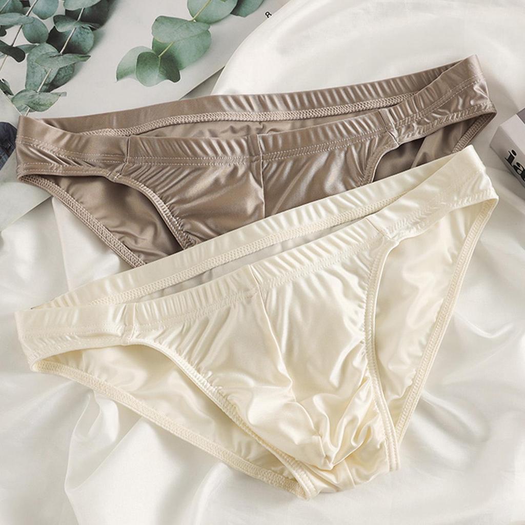 Men's Ice Silk Cool Briefs: High-End Satin, Minimalist Sexy Underwear for Young Men