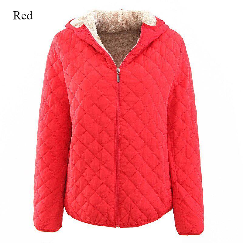 Fashion Solid Color Top Slim Coat Lamb Wool Hooded Close Thick Warm Cotton-padded Jacket Women's Plus-size Casual