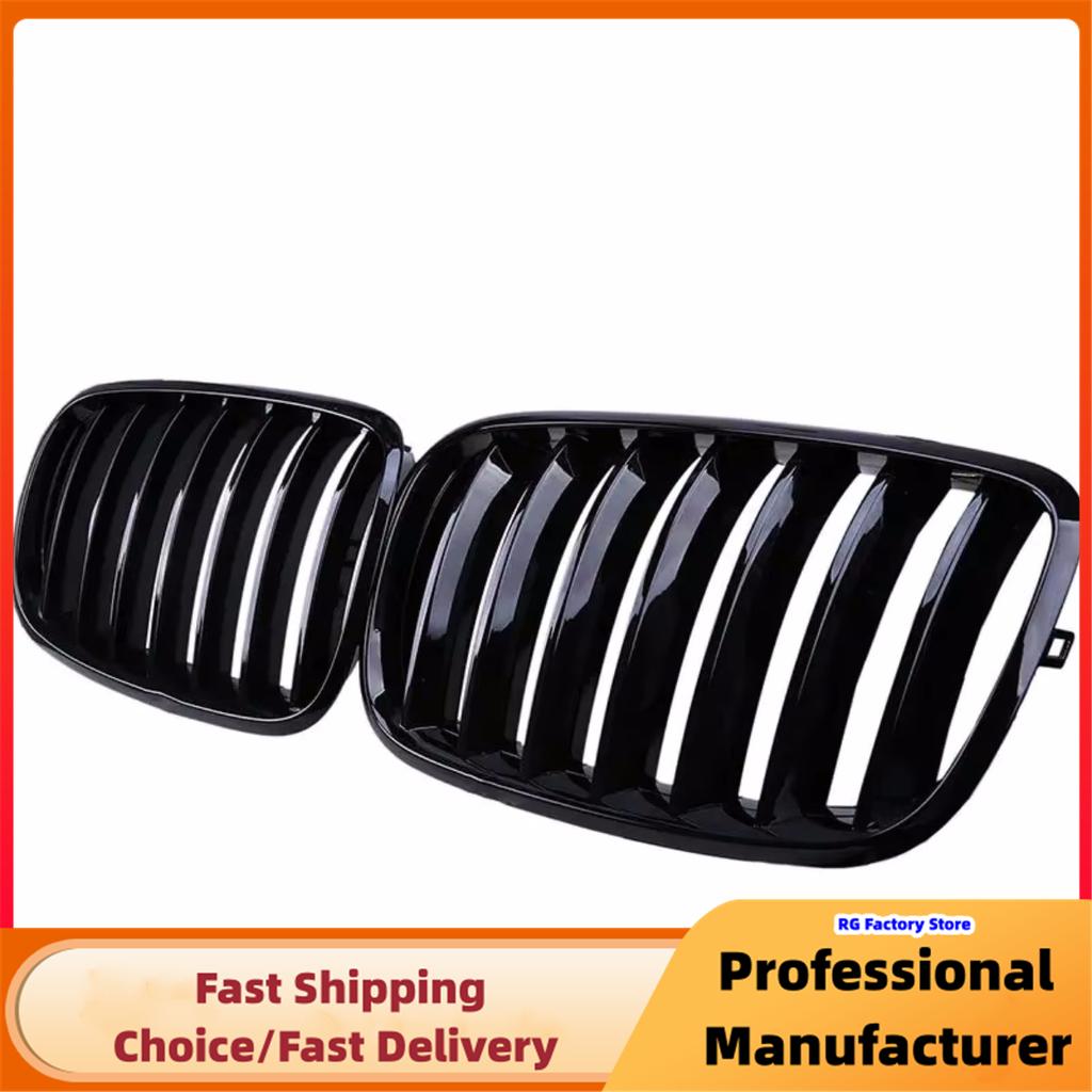 Single Slat Gloss Black Racing Grill Cover For BMW E70 E71 X5 X6 2007-2013 Front Bumper Kidney Sport Grille