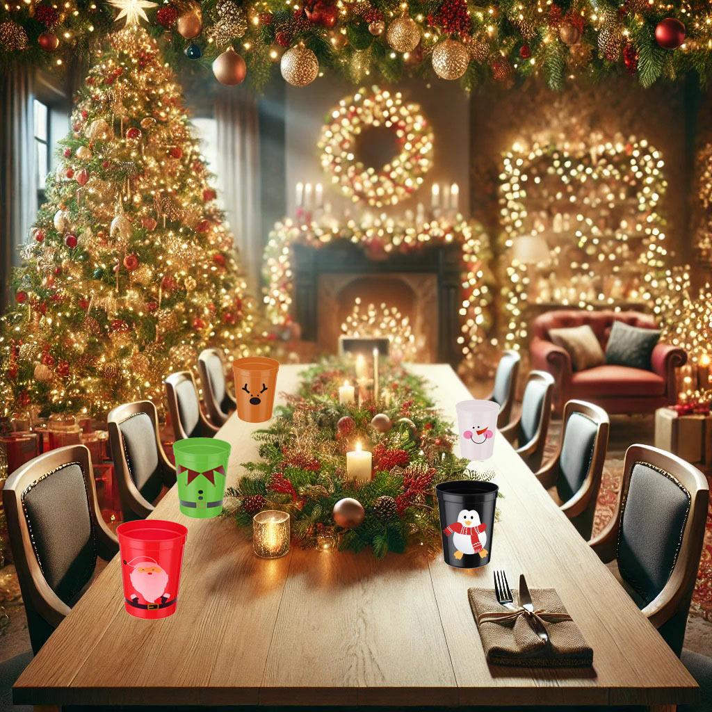 16oz Christmas Cups 1pcs Christmas Plastic Cups Bulk Reusable Plastic Cups Christmas Party Stadium Cups