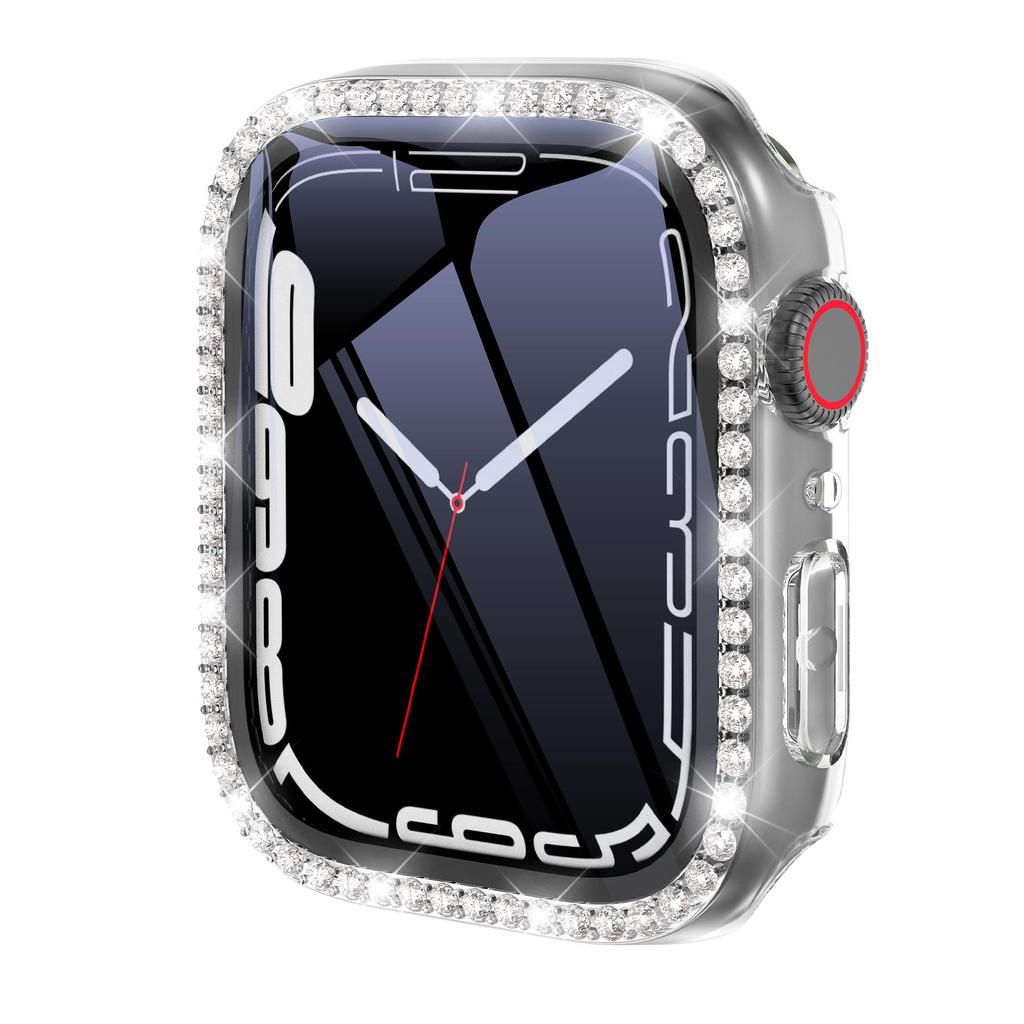 Protezione Schermo Glitterata con Diamanti per Apple Watch 45 41 40 44mm 42mm 38mm con Custodia in Vetro Temperato iWatch Serie 9 8 7 6 SE 5 4 3