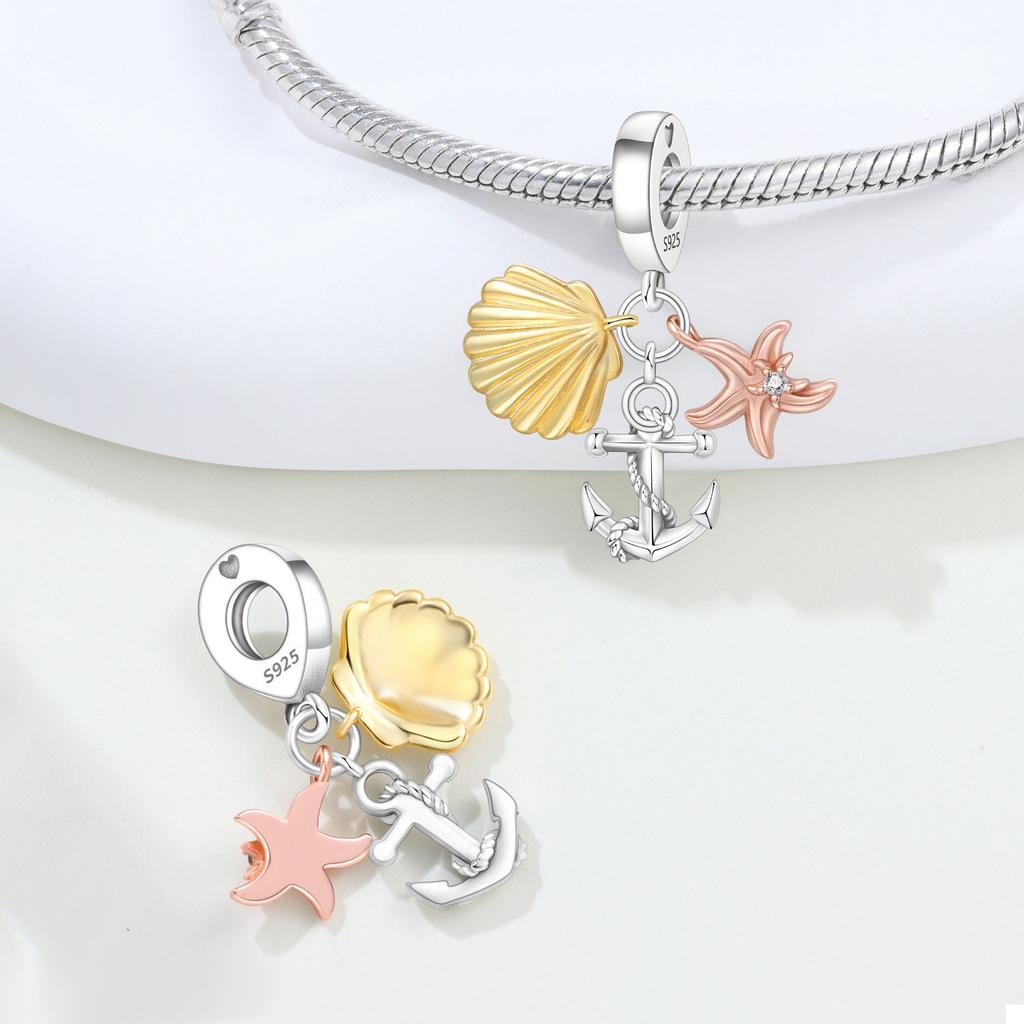 Panpoki Copper Shell Starfish Anchor Bead Genuine Pendant Bracelets Charms Jewellery Party DoItYourself Trendy Gift
