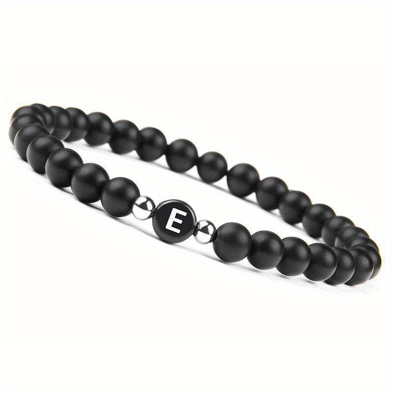 Initial Bracelet for Men and Woman Black Onyx 6mm Beads Bracelet with Letter Relationship Jewelry for Couples Alphabet bracelet