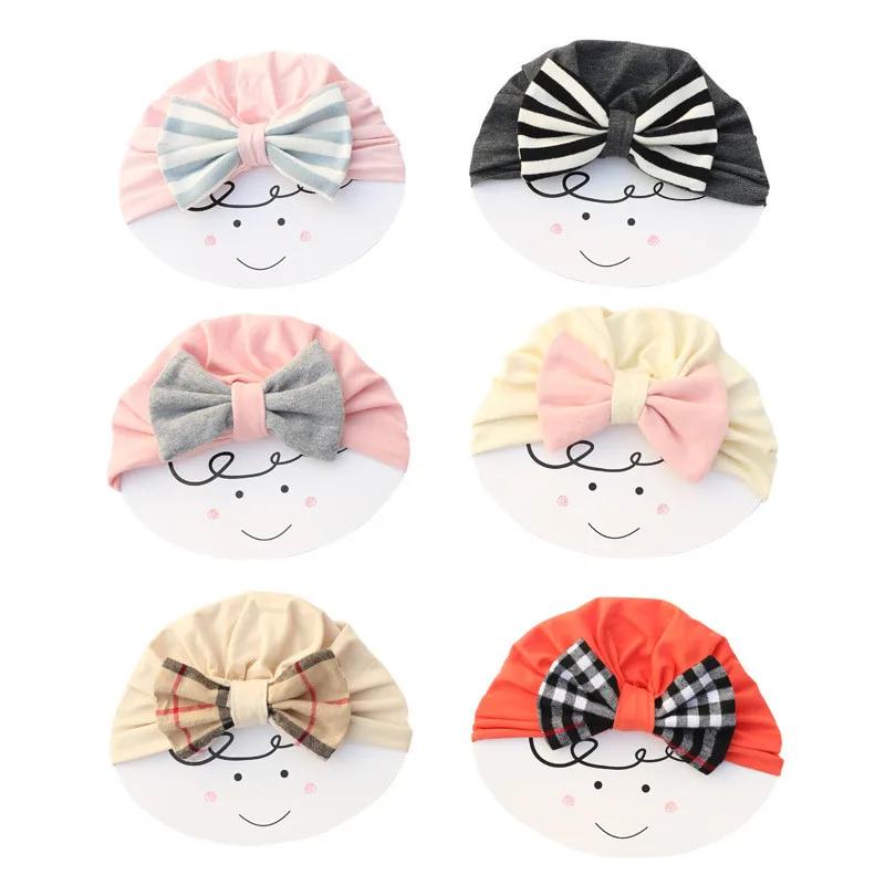 New Baby Solid Cotton Big Bow Hat Baby Kids Headbands Soft Multi Colors Warm Cat Turban Children Hair Accessories
