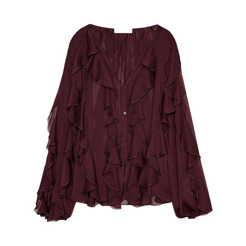 Zaprha 2025 New Arrival Loose Laminated Decoration Fashion V-neck Long Sleeve Shirt Female Loose Feeling 4786063