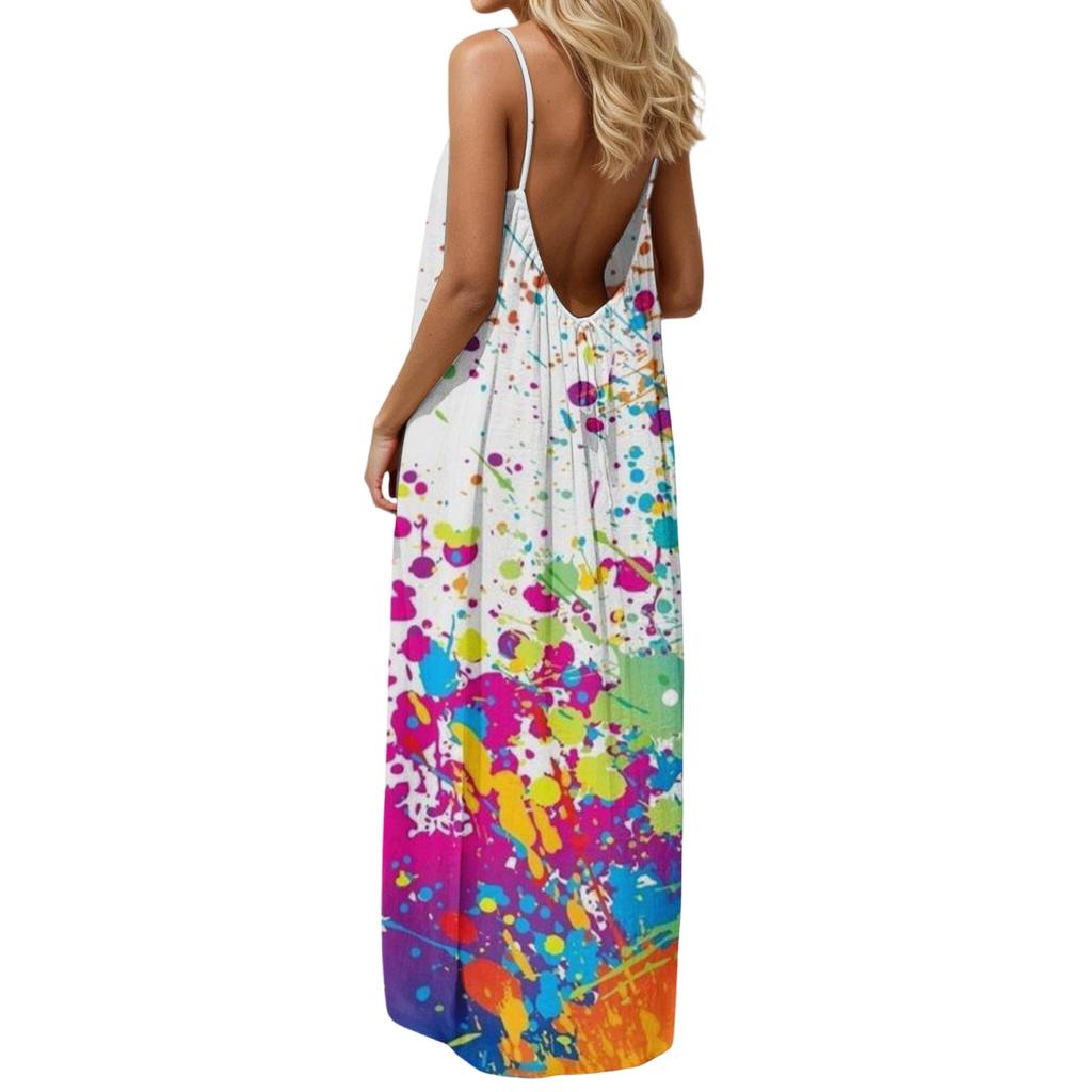 Women’s Maxi Dress Sleeveless Spaghetti Strap Loose Fit Floral Print Casual Long Sundress for Summer Beach Vacation