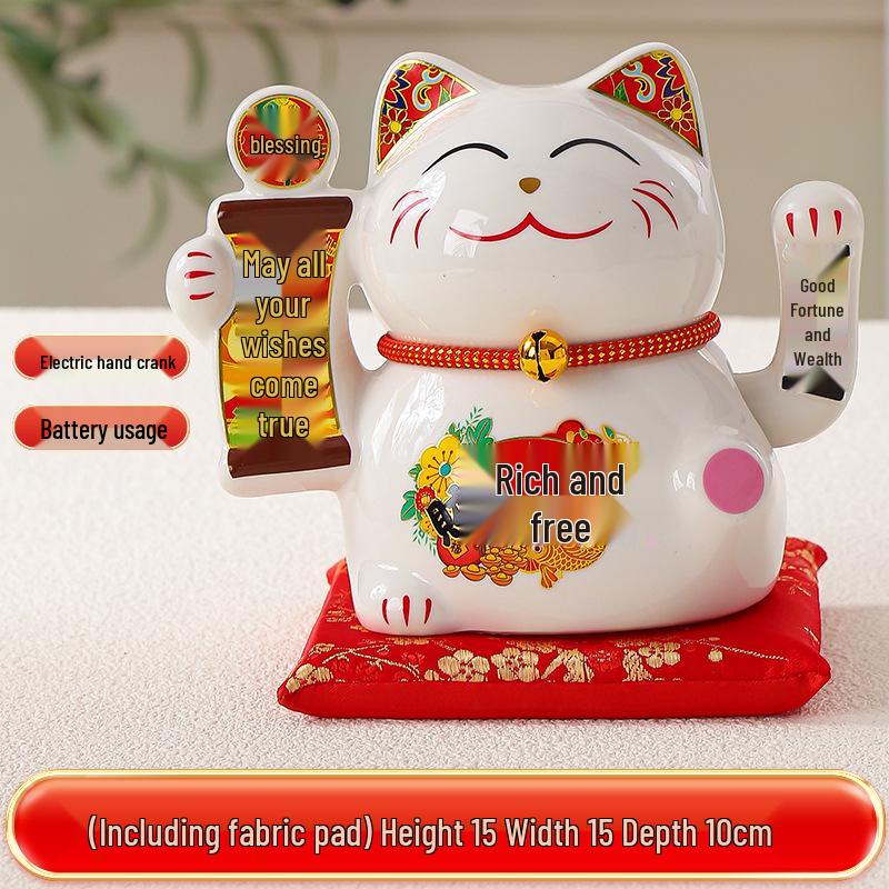 Large Waving Hand Lucky Cat Ornament - Cashier Desk Home Decor Gift