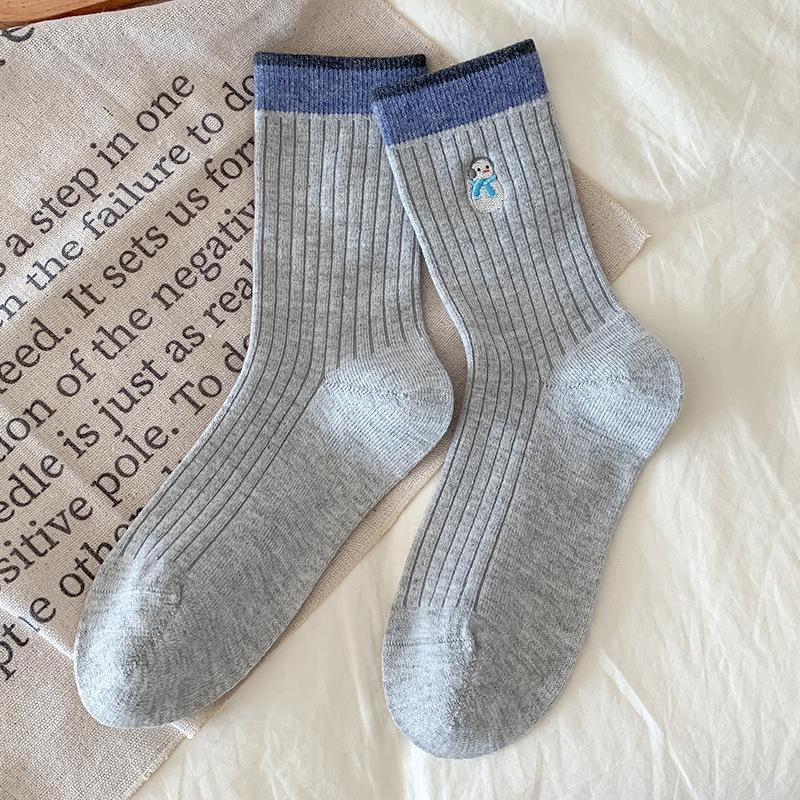 Boneless Cartoon Embroidery Cute Warm Socks Medium Tube Socks College Style Versatile Stockings Cotton