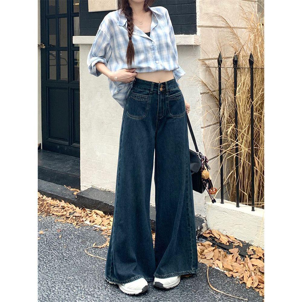 2025 Spring/Summer Blue High Waist Wide-Leg Drape Jeans 2XL